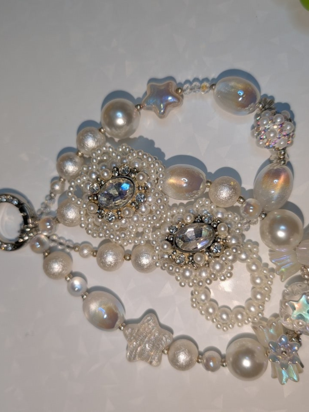 Elegant White Pearl & Crystal Statement Keychain